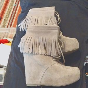 Steve Madden Womens Tan Armory Lace Up Wedge Suede Fringe Leather sz 7.5